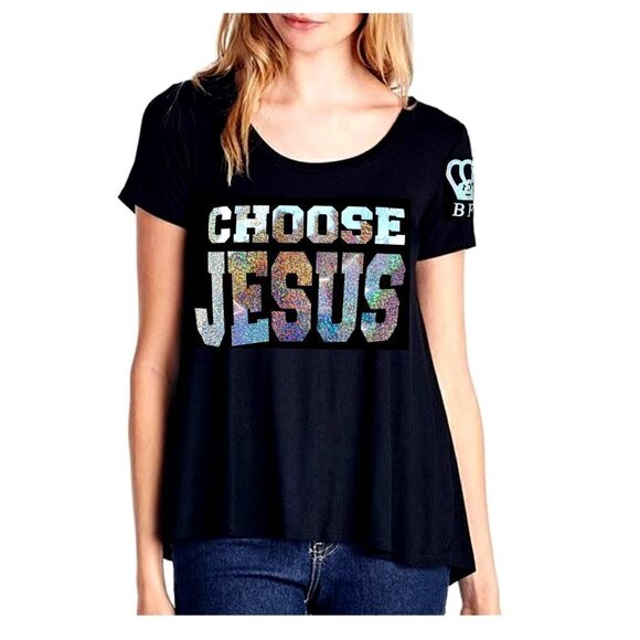 Love BFA Beauty for Ashes Womens Plus Choose Jesus Be Saved Bold Flowy T Shirt - Picture 1 of 7
